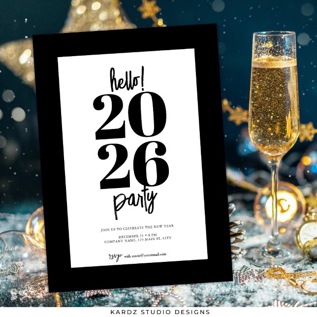 Convite de Ano Novo para Festa Moderno e Elegante (Invite shown in 5 x 7 inches, choose size, paper, and corner style.)