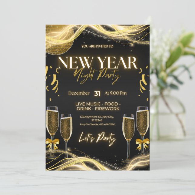 Convite de Ano Novo para Festa Noturna (Em pé/Frente)