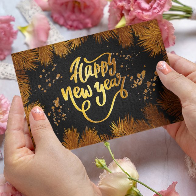 Convite de Ano Novo Pine Dourada Festa da Empresa (Criador carregado)