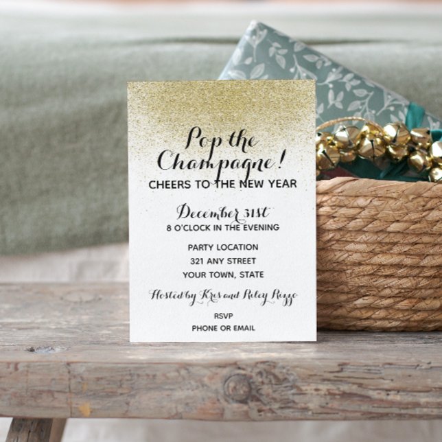 Convite de Ano Novo Preto e Dourado (Criador carregado)