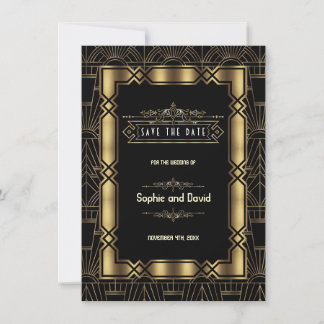 Convite de Antecedência Art Déco Gatsby Dourado e
