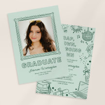 Convite de Anúncio de Formatura com Desenho Verde 