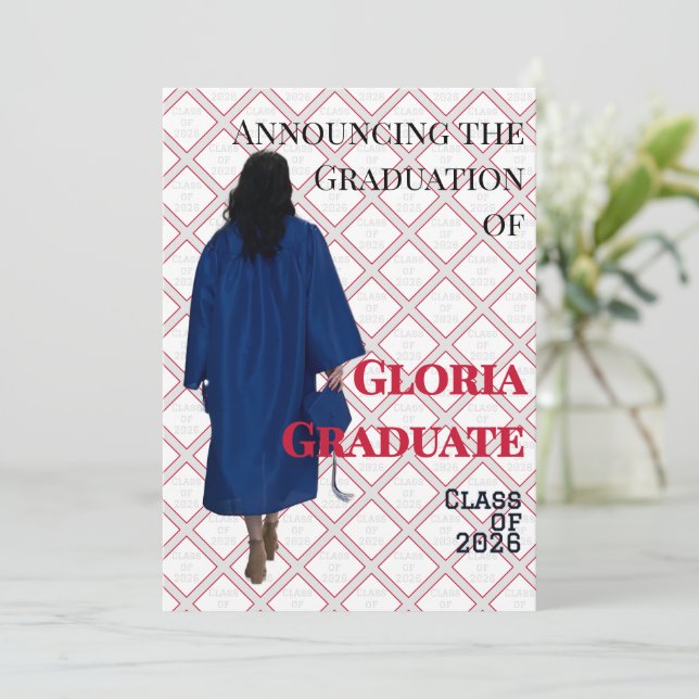 Convite de Anúncio de Graduação Vermelho e Branco (Em pé/Frente)