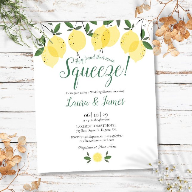 Convite de aperto de limões para casamento econômi (Budget Wedding Shower Squeeze Lemons Invitation)
