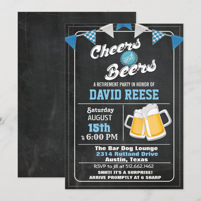 CONVITE DE APOSENTADORIA Cheers and Beers PARA QUA (Frente/Verso)