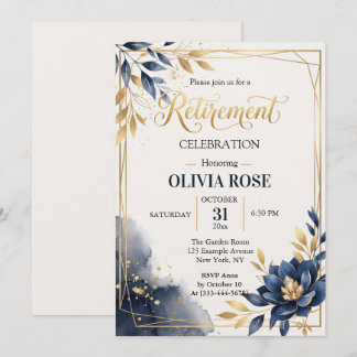 Convite de Aposentadoria com Moldura Floral Azul M
