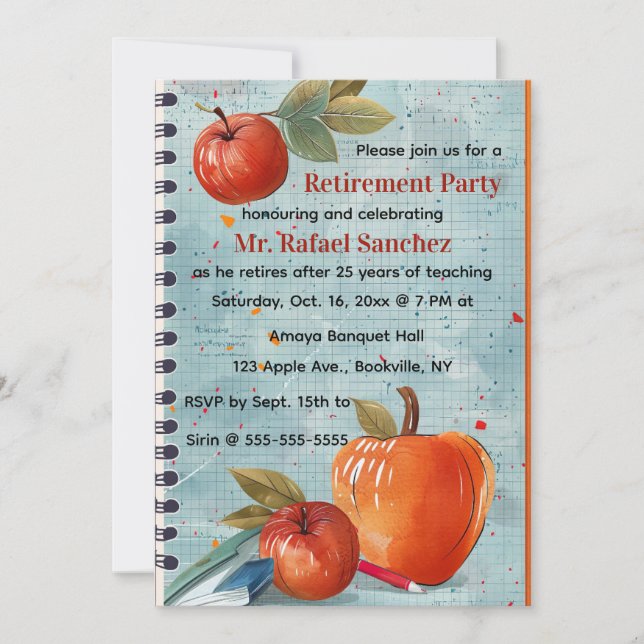 Convite de Aposentadoria de Professor Papel Quadri (Frente)