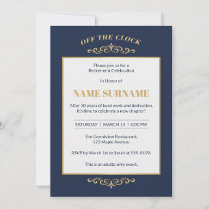 Convite de Aposentadoria Elegante Navy Dourado