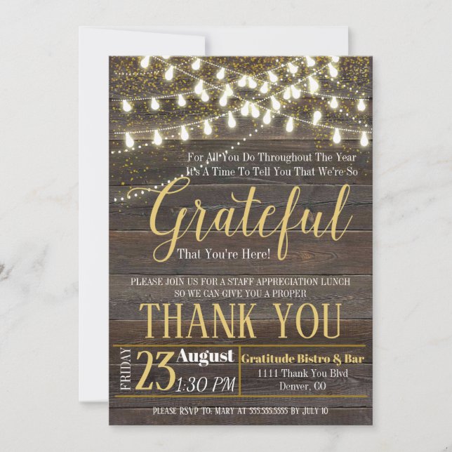 Convite De Apreciação, Agradecido Por (Frente)