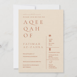 Convite de Aqeeqah Islâmico Bege Editorial de Luxo