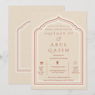 Convite de Aqeeqah Islâmico Bege Luxuoso para Bebê