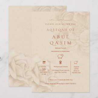 Convite de Aqeeqah Islâmico Floral Bege Luxuoso pa