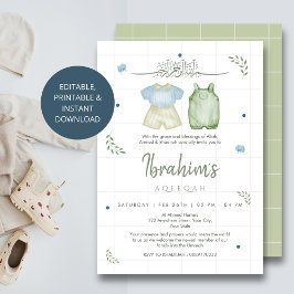 Convite de Aqeeqah para Bebê Menino em Aquarela Ve