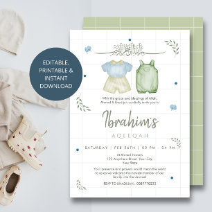 Convite de Aqeeqah para Bebê Menino em Aquarela Ve