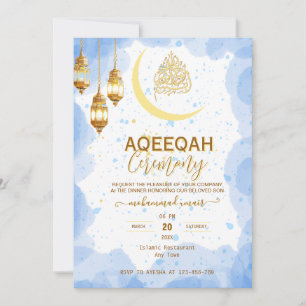 Convite de Aqiqah para Bebê Menino com Crescente D