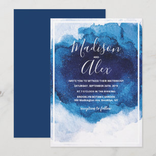 Convite de Aquarela Azul de Casamento