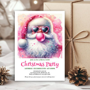 Convite de aquarela de Papai Noel chiclete rosa br