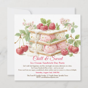 Convite de Aquarela do Dia do Sorvete Sandwich