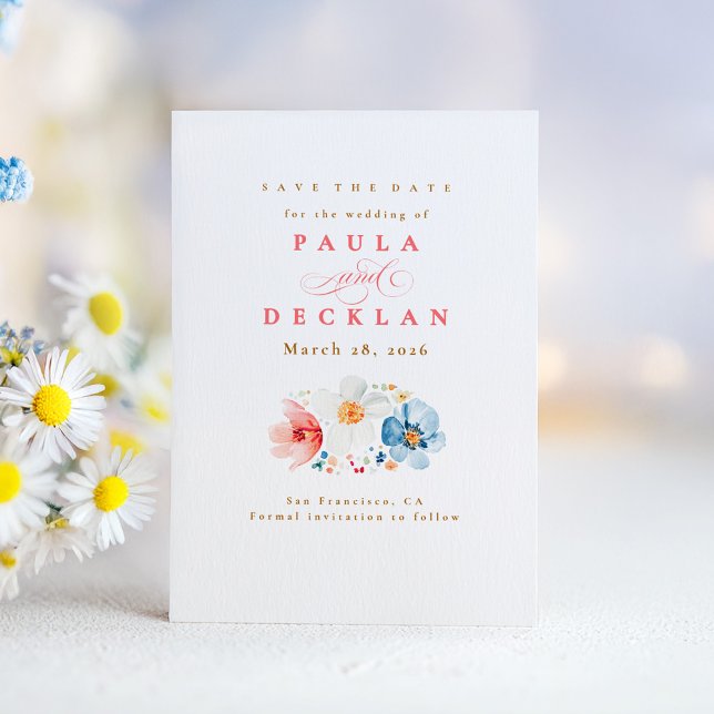 Convite de Aquarela Flor Silvestre Boho (Elegant Wildflowers Save the Date Card)