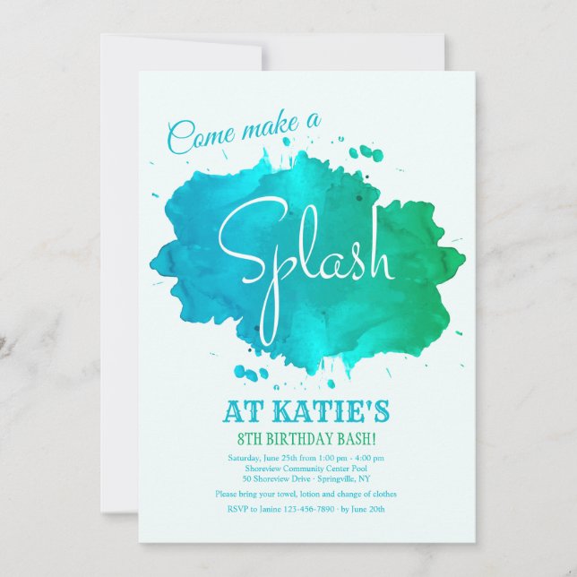 Convite de Aquarela Splash (Frente)