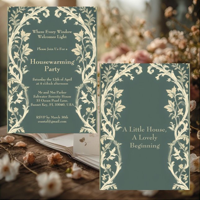 Convite de Aquecimento para Casa Rústica Cottageco (Rustic Cottagecore William Morris Art Housewarming Invitation)