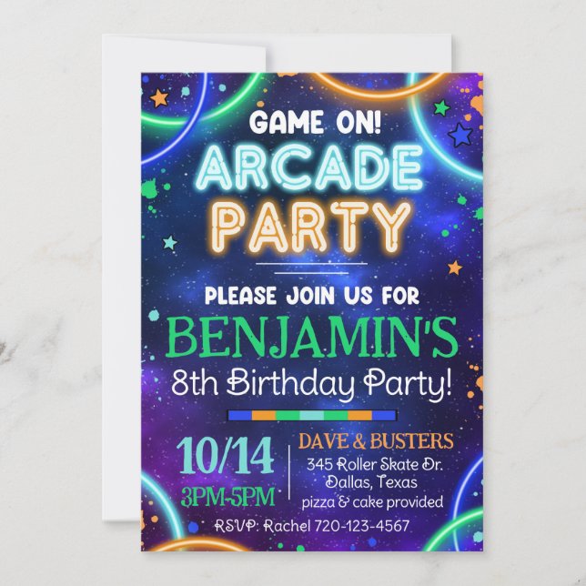 Convite De Arcade, Convite De Arcade De Brilho (Frente)