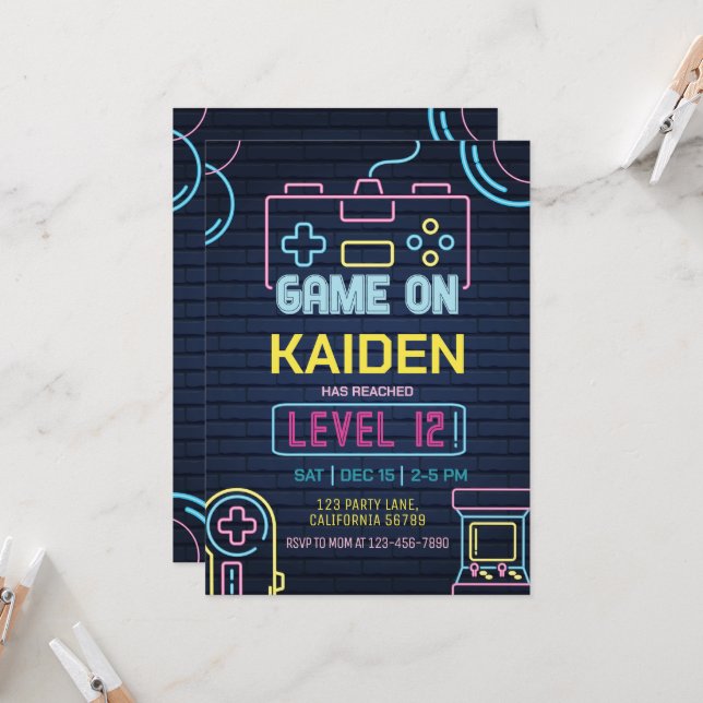 Convite de Arcade para Convite de Aniversário para (Frente/Verso In Situ)