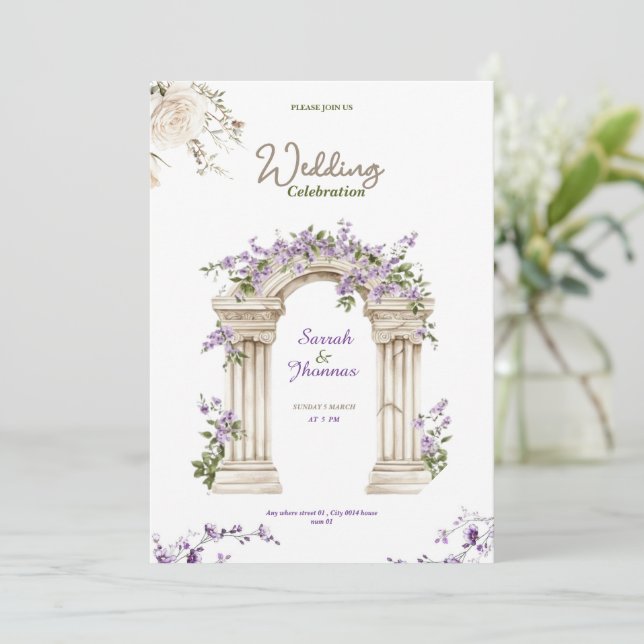 convite de arco de casamento floral bege minimalis (Em pé/Frente)