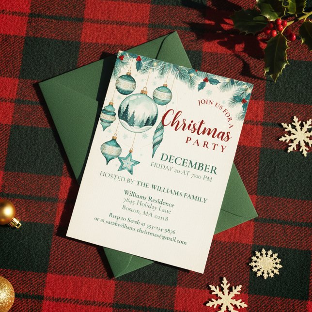 Convite de Arte de Natal com Enfeite Azul para Fes (Winter Celebration Invite)
