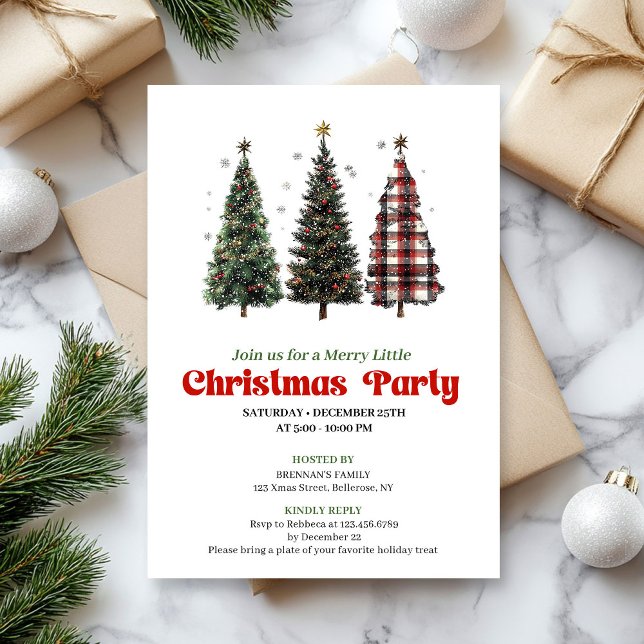 Convite de árvore de Natal búfalo em aquarela acon (Cozy watercolor buffalo Christmas tree invitation

)