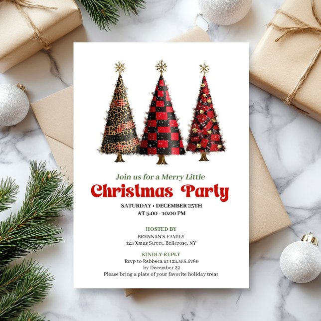 Convite de árvore de Natal xadrez búfalo minimalis (Minimalist buffalo plaid Christmas tree invitation)