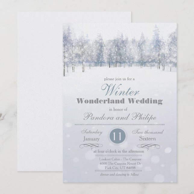 Convite de Árvore de Neve para Casamento de Invern (Frente/Verso)