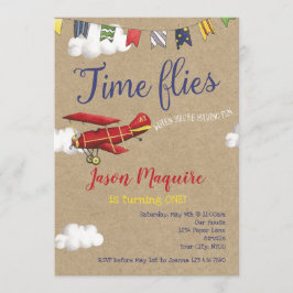 Convite de avião Vintage, primeiro aniversario par