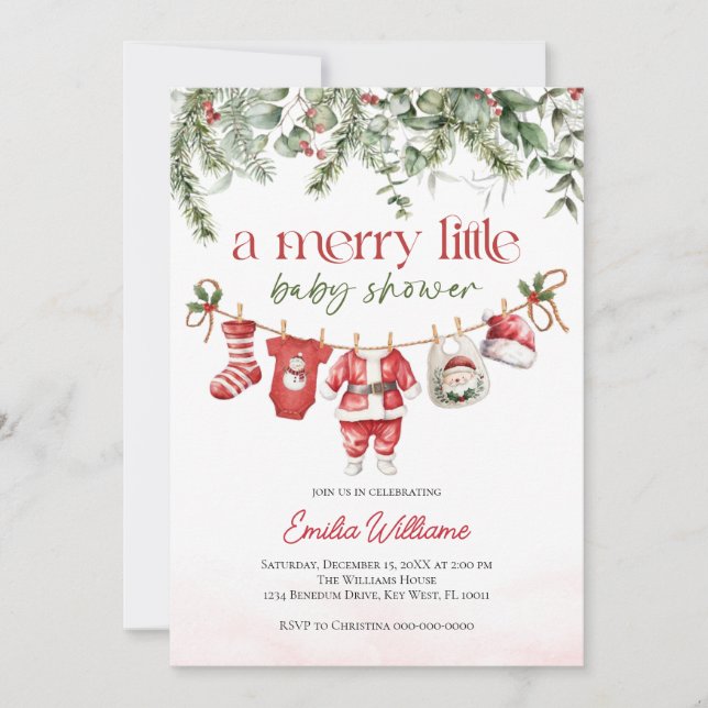 convite de baby shower de natal alegre (Frente)