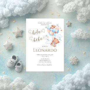 Convite de baby shower do ursinho azul