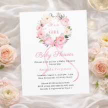Convite de Baby Shower menina com laço de grinalda
