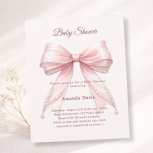 Convite de Baby Shower menina com pérolas de marfi