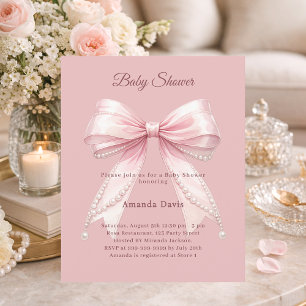 Convite de Baby Shower menina pérola rosa elegante