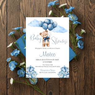 Convite de Baby Shower menino Urso Azul em espanho