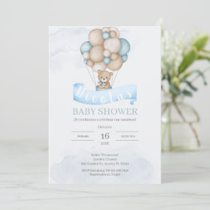 Convite de Baby Shower Urso Azul Espanhol