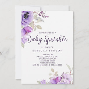 Convite de Baby Sprinkle com Design Floral Roxo