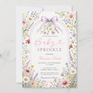 Convite de Baby Sprinkle Coquete Laço Roxo Flores 