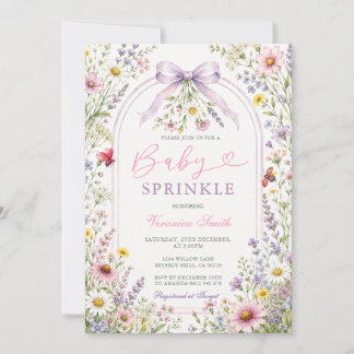 Convite de Baby Sprinkle Coquete Laço Roxo Flores 