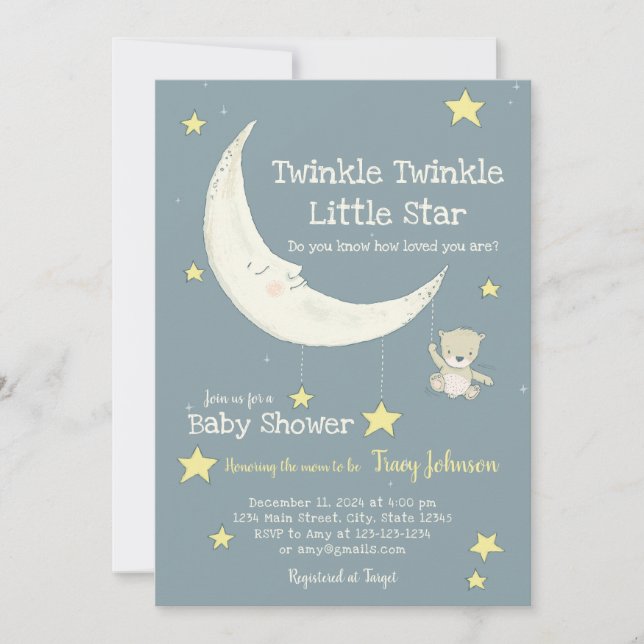 Convite de babyshower personalizável Twinkle Twink (Frente)