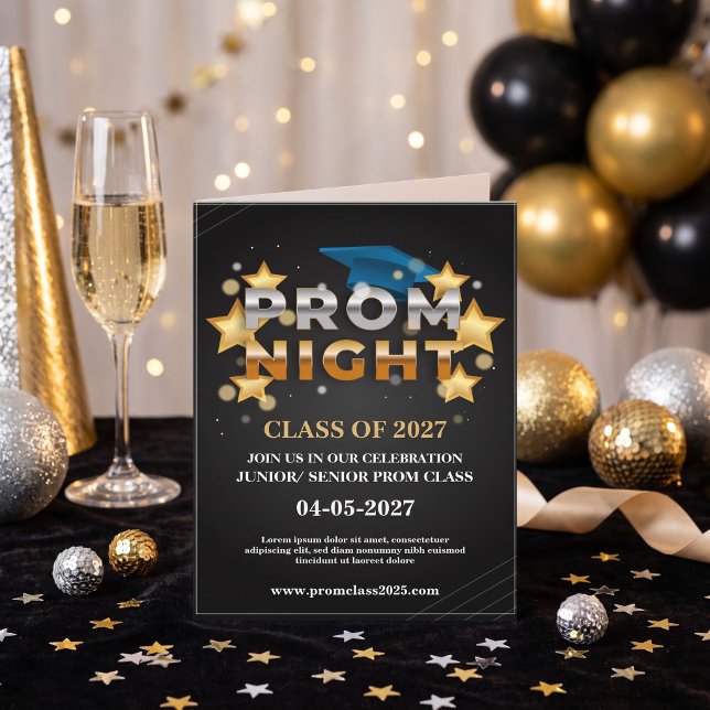 Convite de Baile Black & Gold para a Festa Pratead (Black & Gold Prom Invitation for the Silver Party - Class of 2027!)