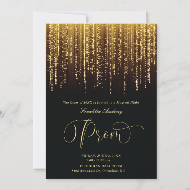 Convite de Baile de Formatura Preto e Dourado com  (Frente)