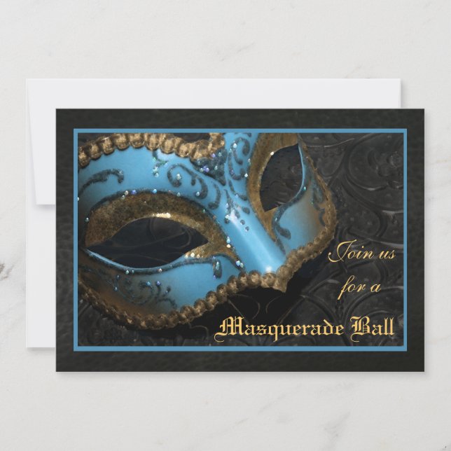 Convite de Baile de Máscaras com Máscara Azul Hall (Frente)
