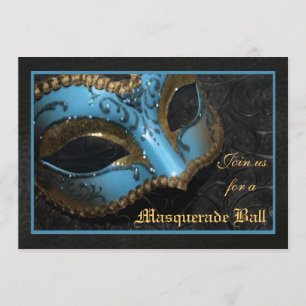 Convite de Baile de Máscaras com Máscara Azul Hall