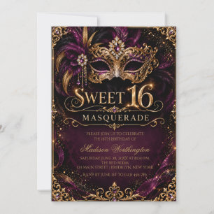 Convite de Baile de Máscaras Sweet 16