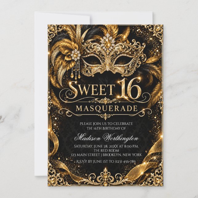 Convite de Baile de Máscaras Sweet 16 (Frente)